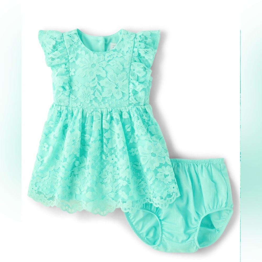 Baby Girls Lace Fit And Flare Dress - Mellow aqua